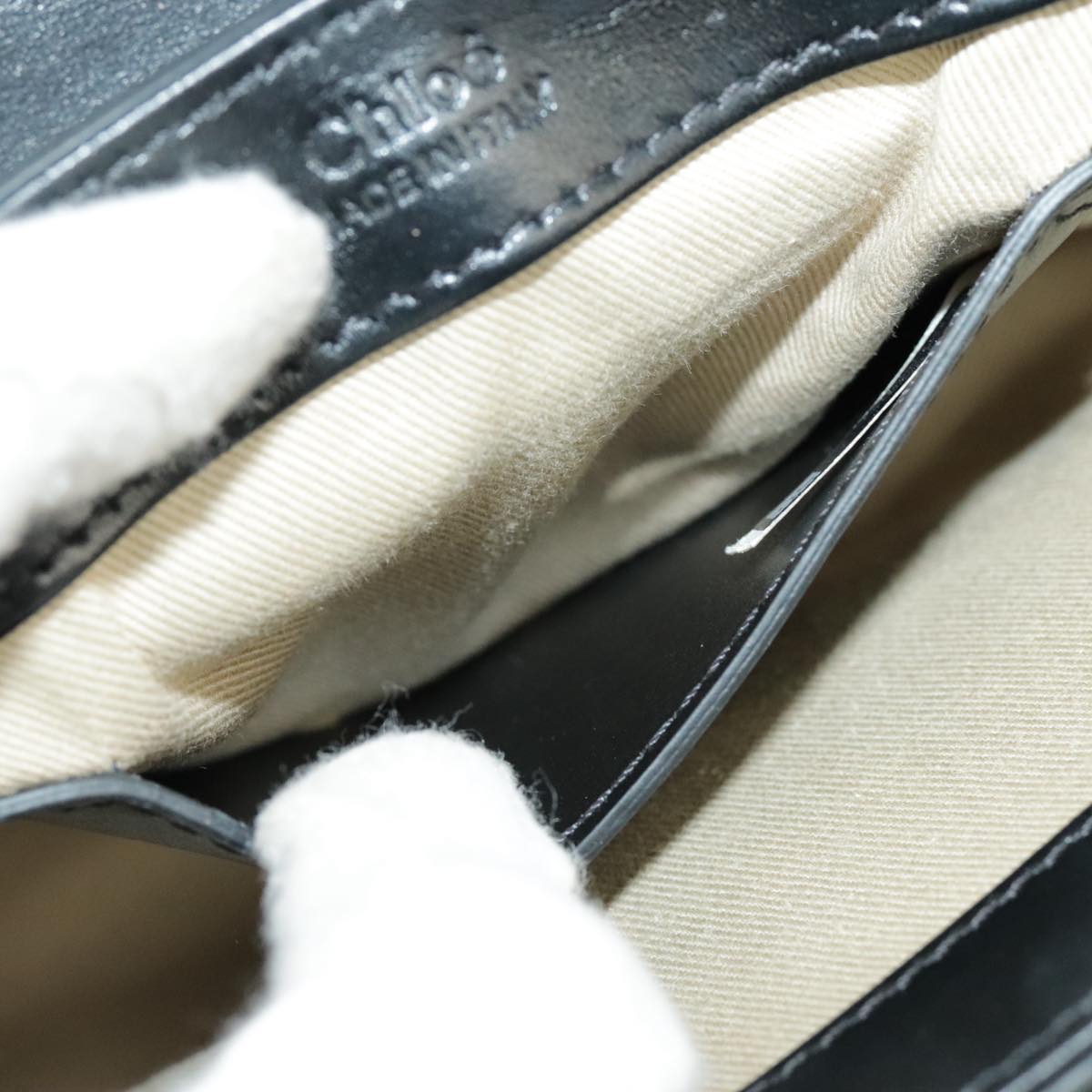 Chloe Mini Hand Bag Leather 2way Black Gold Auth am7172V