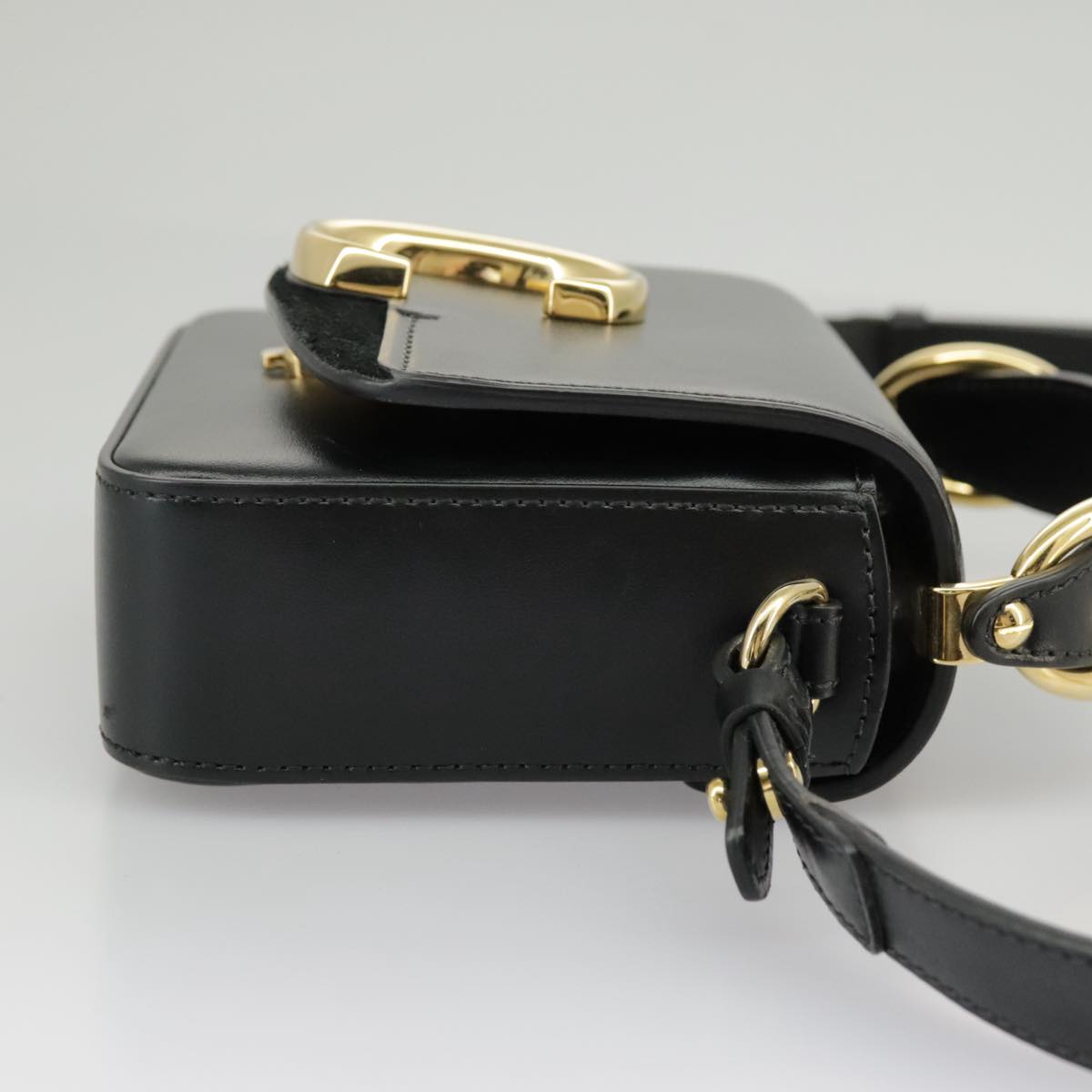 Chloe Mini Hand Bag Leather 2way Black Gold Auth am7172V