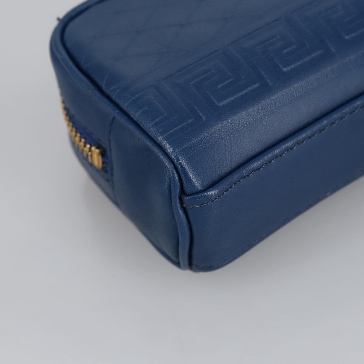 Gianni Versace Pouch Leather Gold Blue Auth am7192