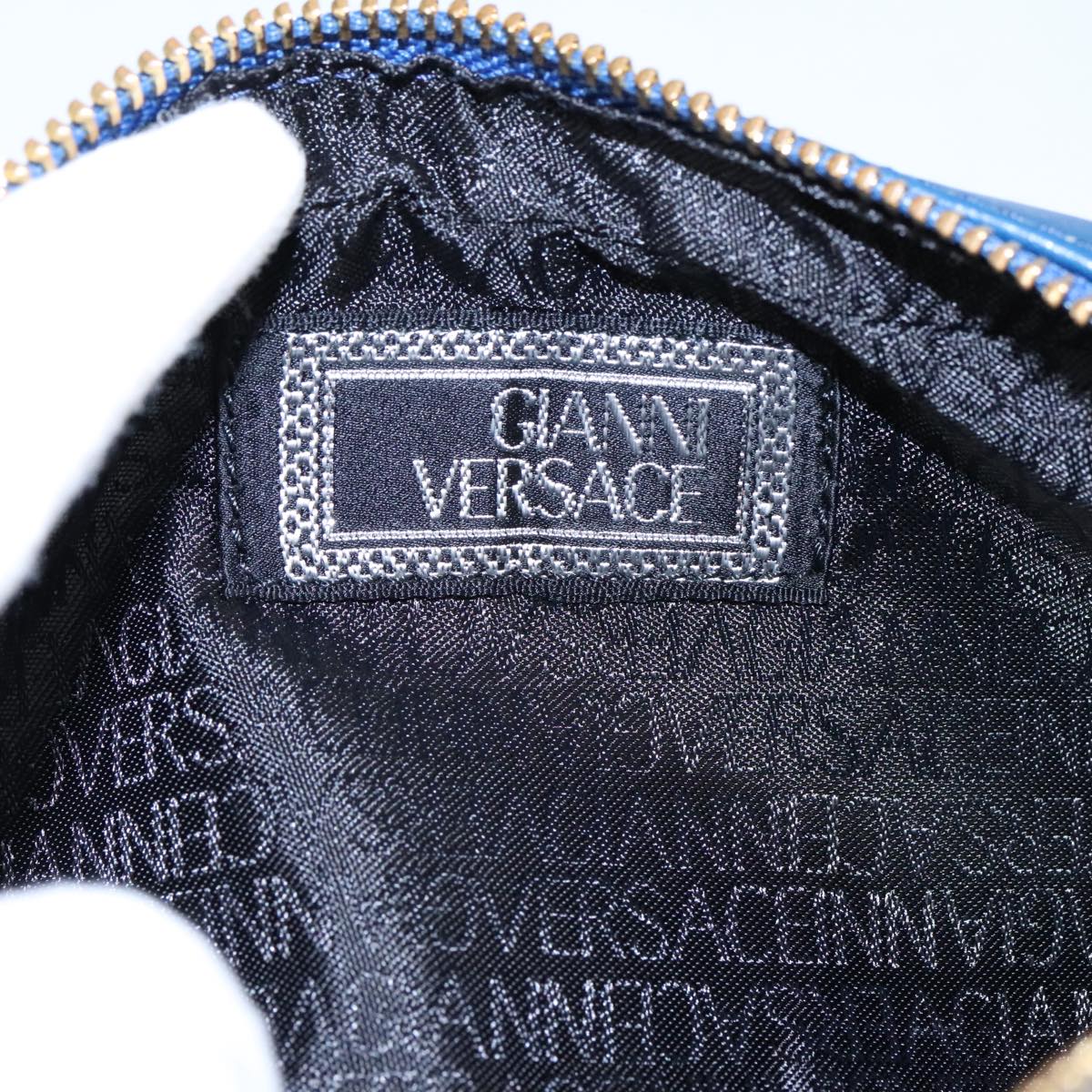 Gianni Versace Pouch Leather Gold Blue Auth am7192