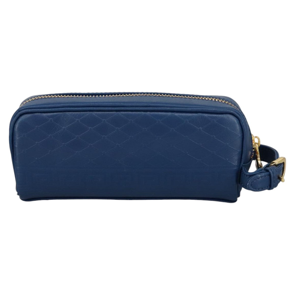 Gianni Versace Pouch Leather Gold Blue Auth am7192