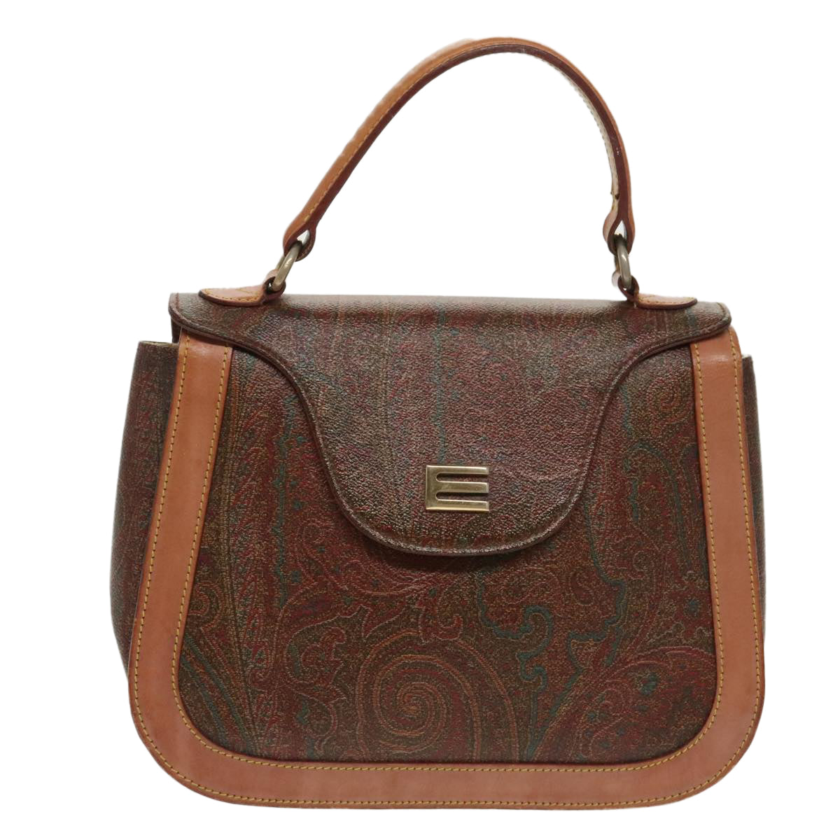 ETRO Paisley Hand Bag PVC Leather Brown Auth am7198