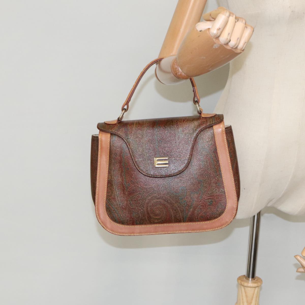 ETRO Paisley Hand Bag PVC Leather Brown Auth am7198