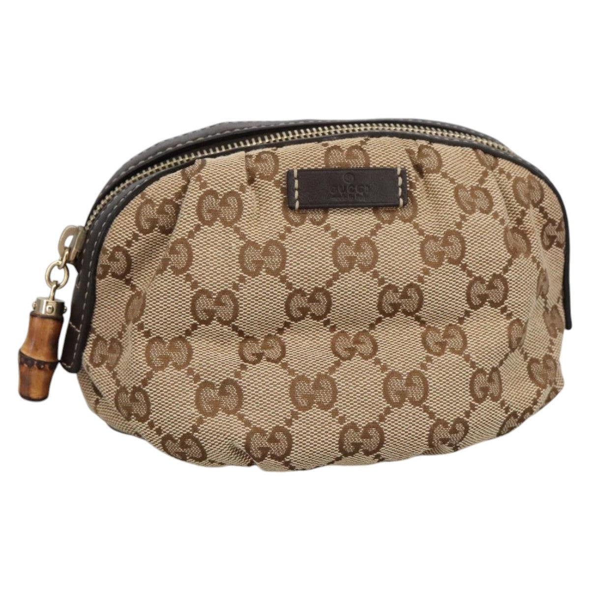 GUCCI Bamboo GG Canvas Pouch Beige 246175 Auth am7217