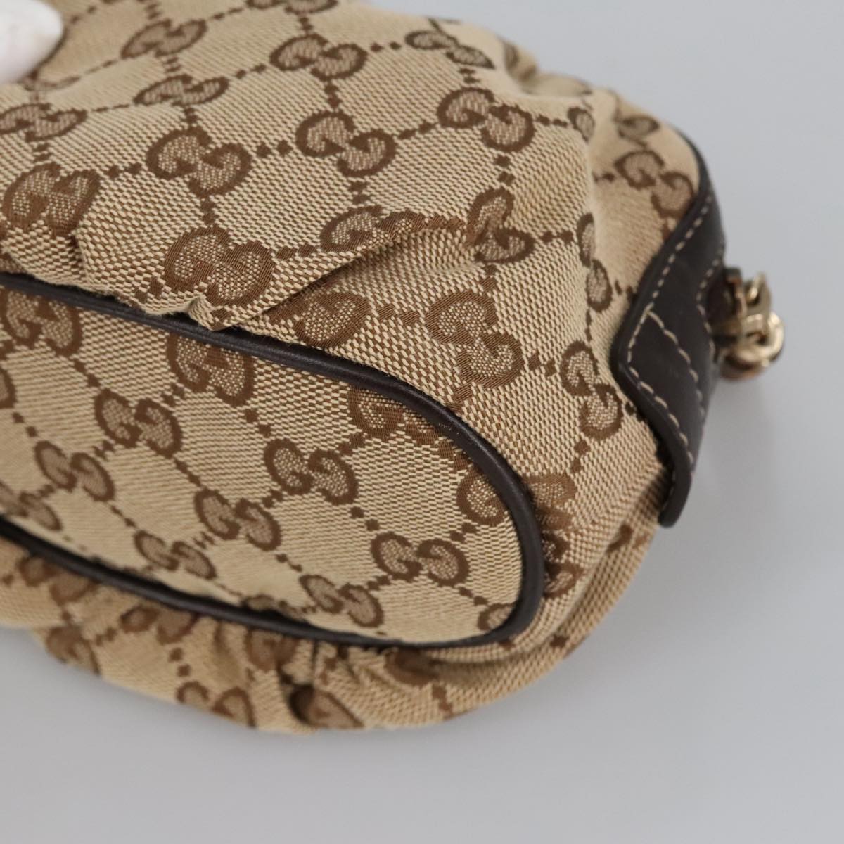 GUCCI Bamboo GG Canvas Pouch Beige 246175 Auth am7217