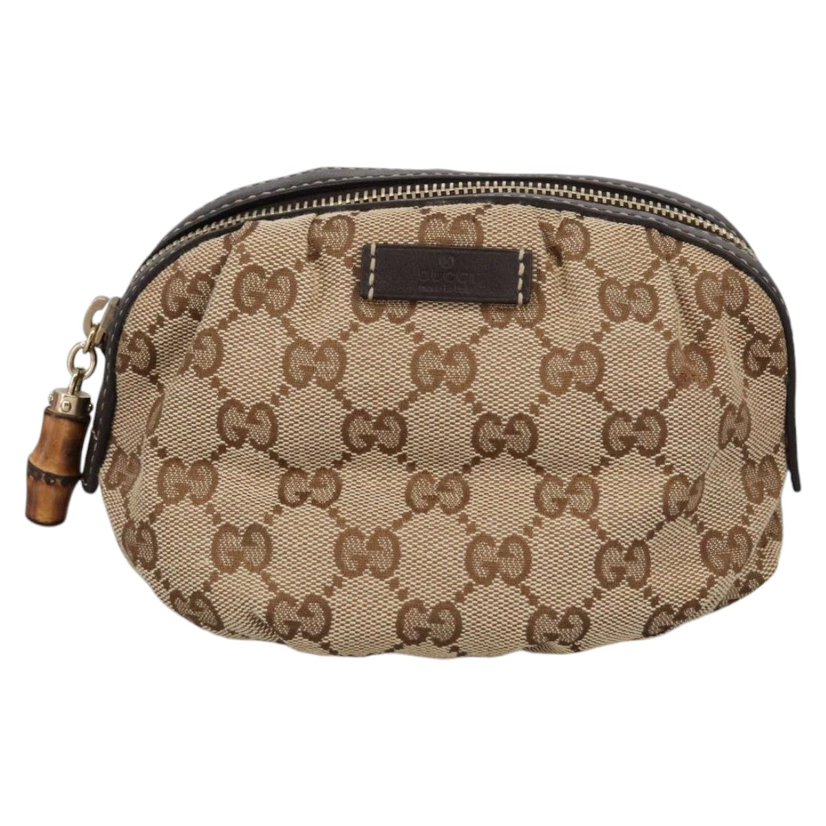 GUCCI Bamboo GG Canvas Pouch Beige 246175 Auth am7217