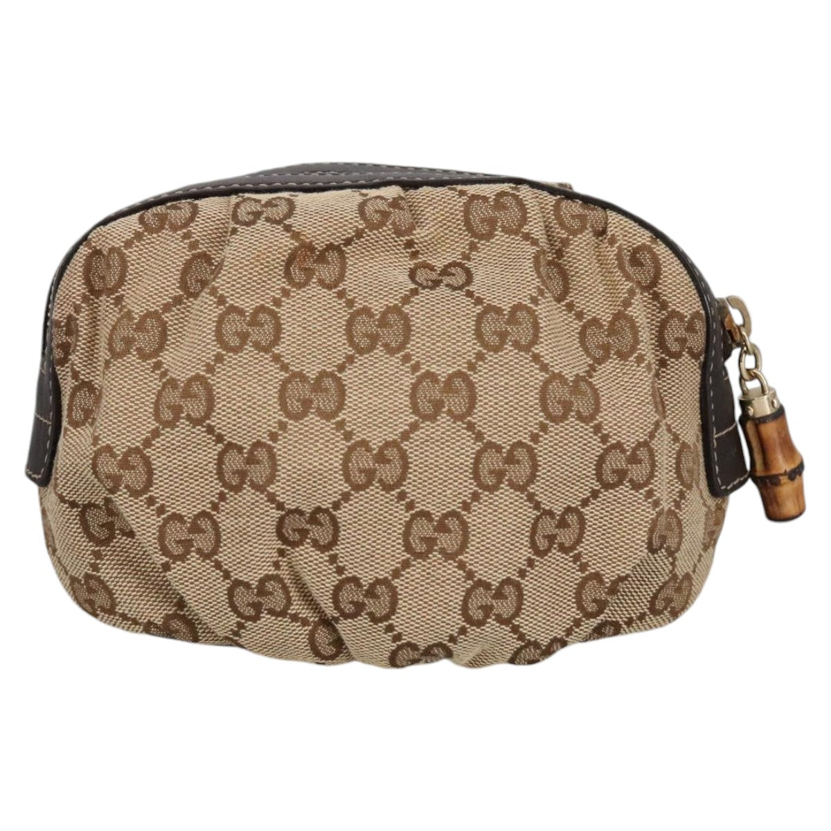 GUCCI Bamboo GG Canvas Pouch Beige 246175 Auth am7217