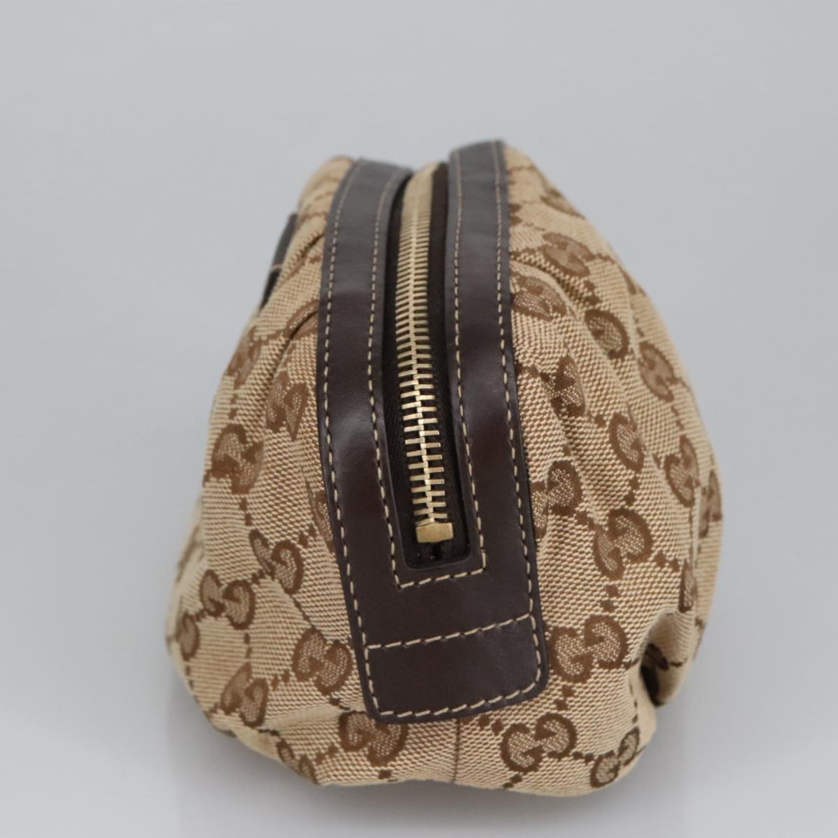 GUCCI Bamboo GG Canvas Pouch Beige 246175 Auth am7217