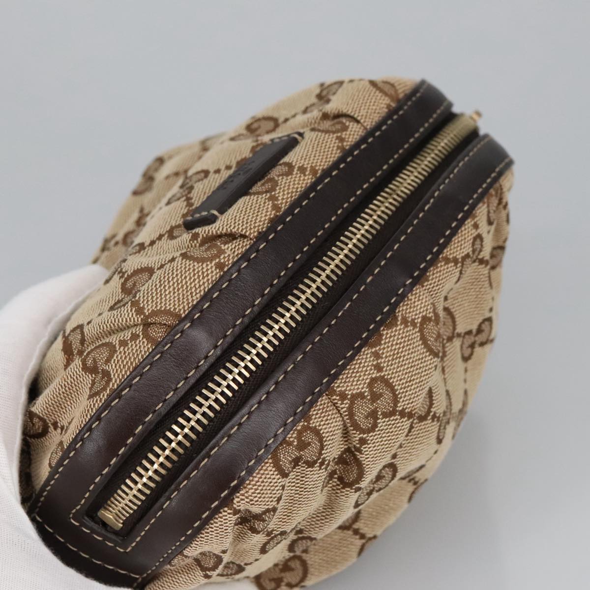 GUCCI Bamboo GG Canvas Pouch Beige 246175 Auth am7217