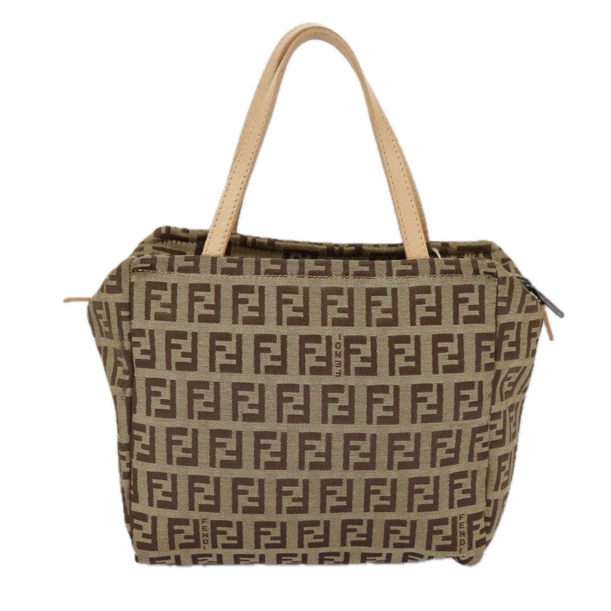 FENDI Zucchino Canvas Hand Bag Beige Auth am7218