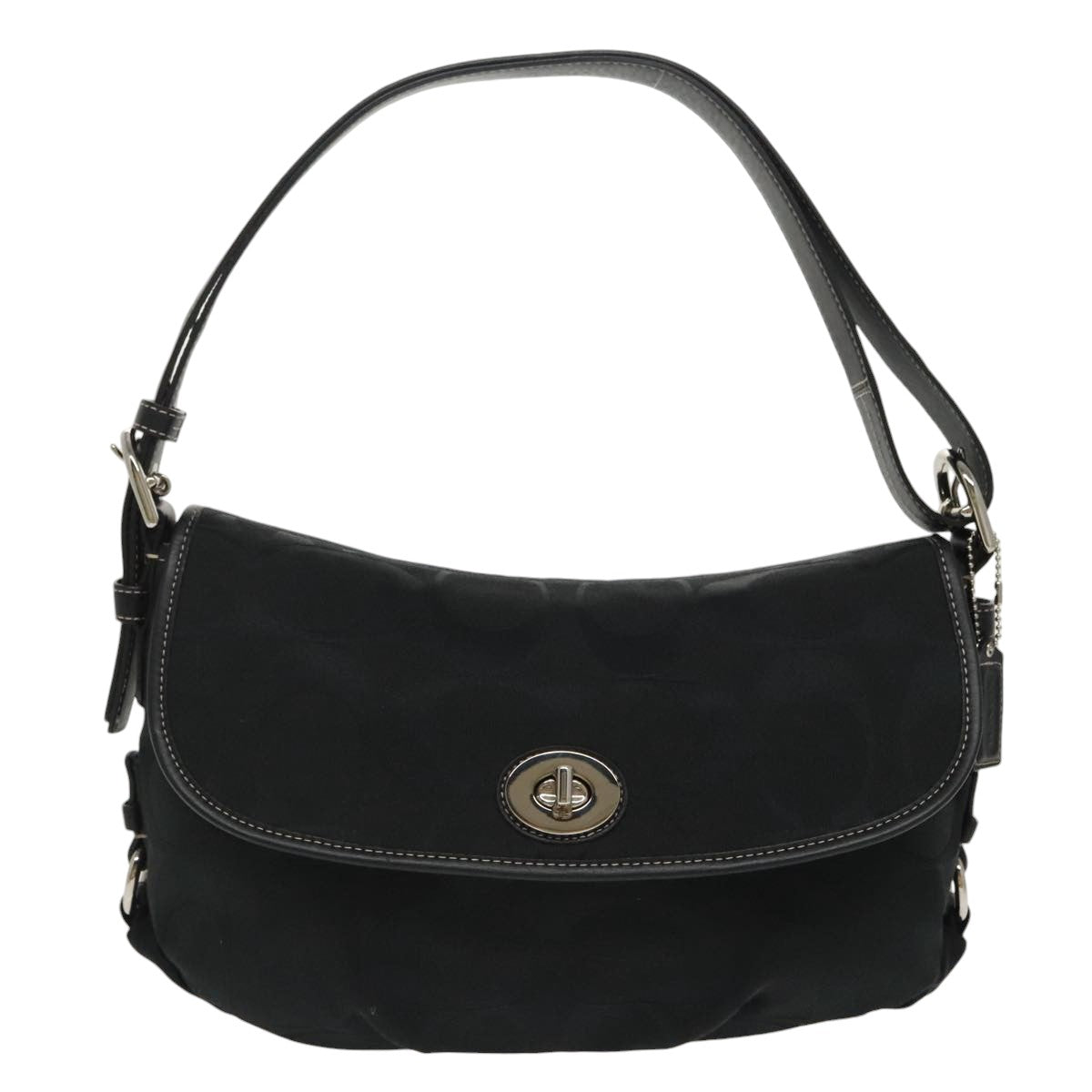 Coach Signature Shoulder Bag Canvas Black Silver Auth am7220