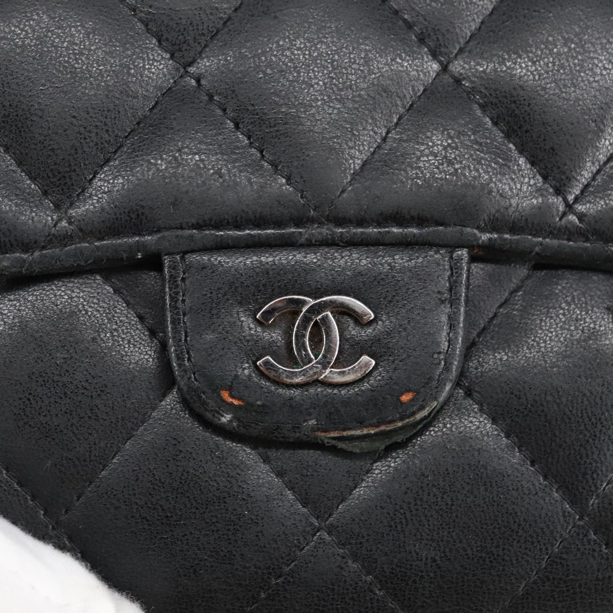 CHANEL Matelasse Long Wallet Lamb Skin Black Silver CC Auth am7222