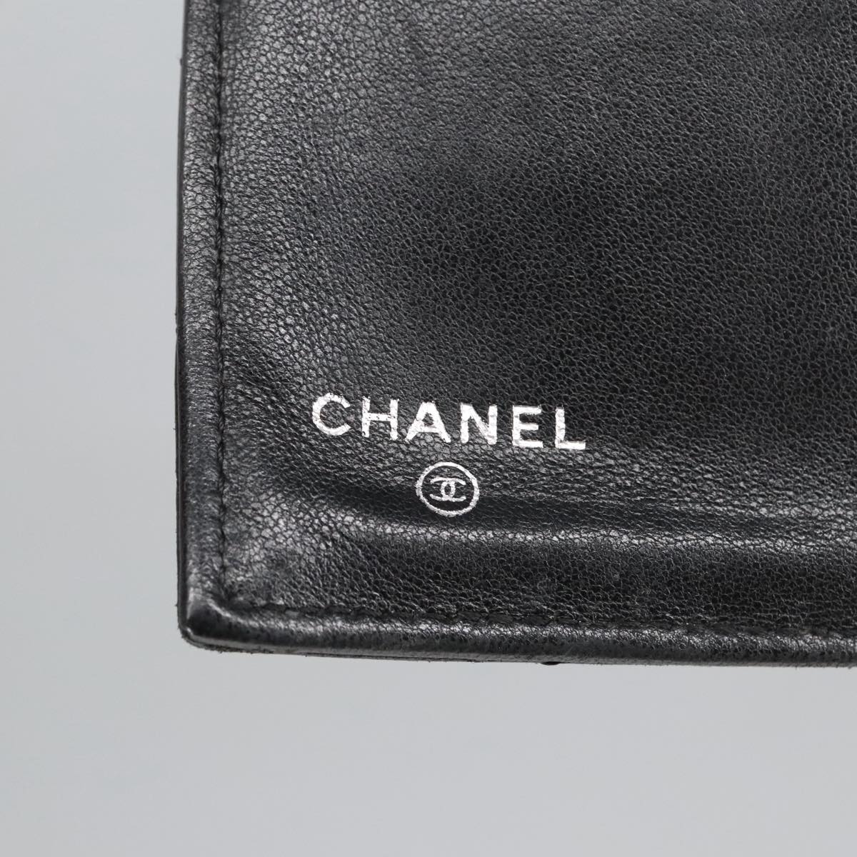 CHANEL Matelasse Long Wallet Lamb Skin Black Silver CC Auth am7222