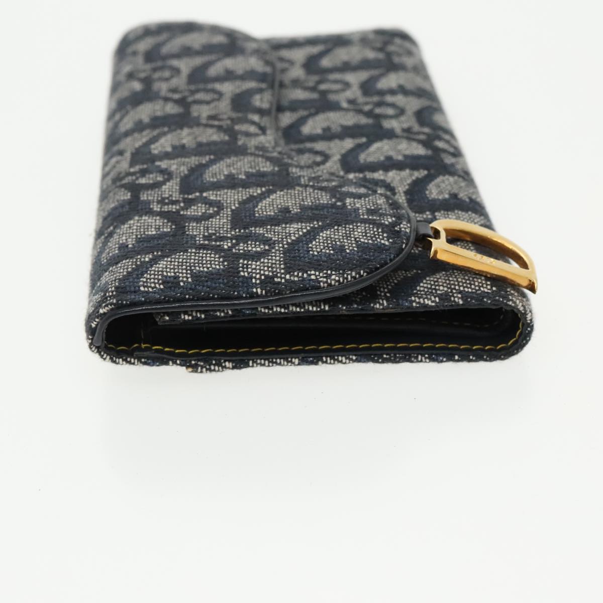 Christian Dior Trotter Canvas Wallet Navy Gold Auth am7239