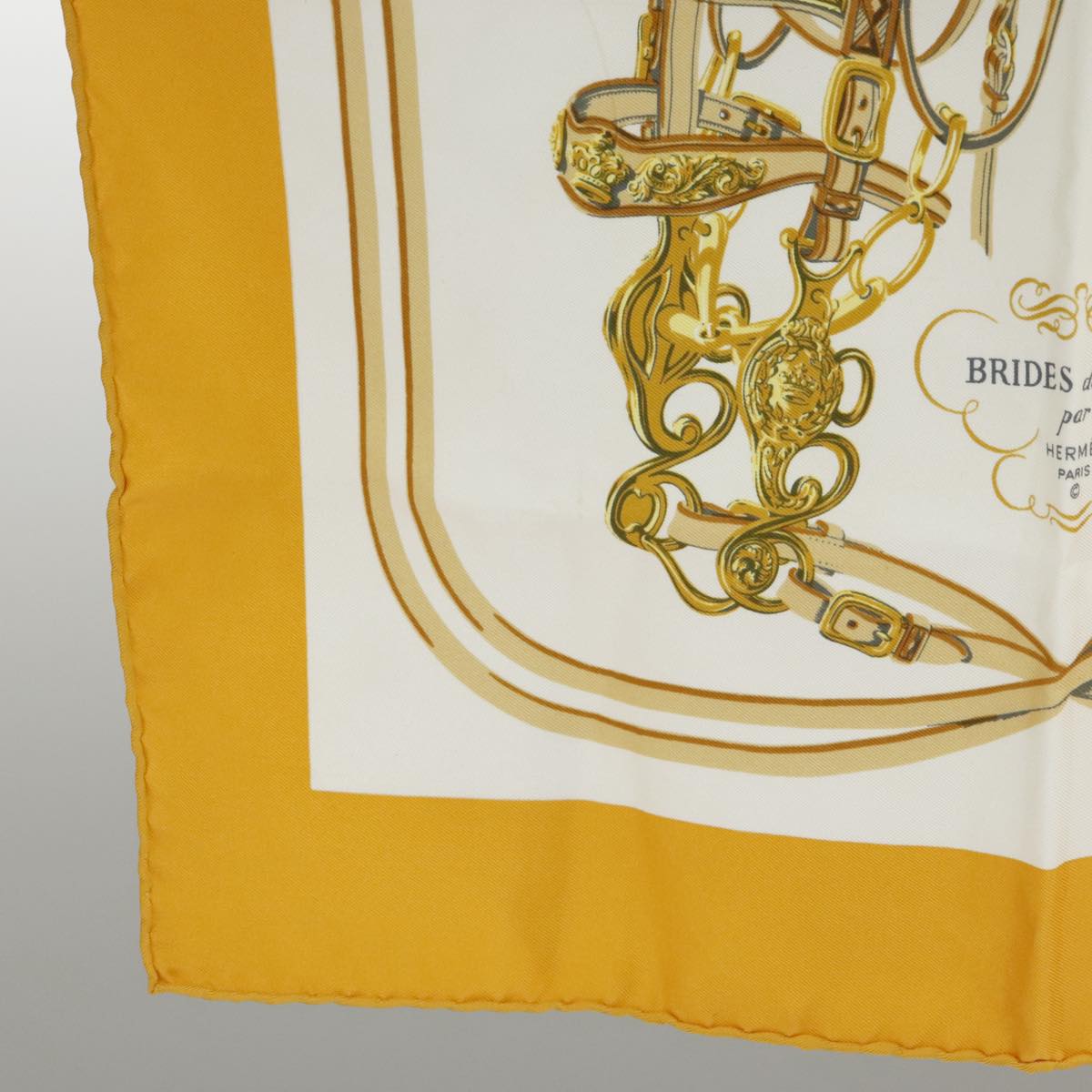 HERMES Carre 40 Scarf ""BRIDES de GALA"" Silk Yellow Auth am7241