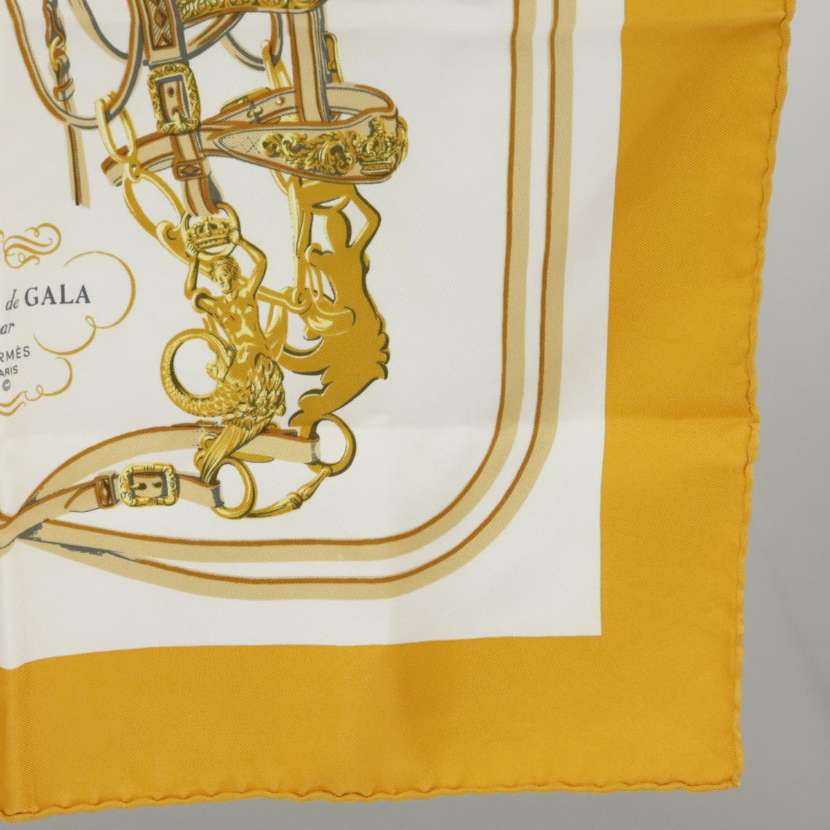 HERMES Carre 40 Scarf ""BRIDES de GALA"" Silk Yellow Auth am7241