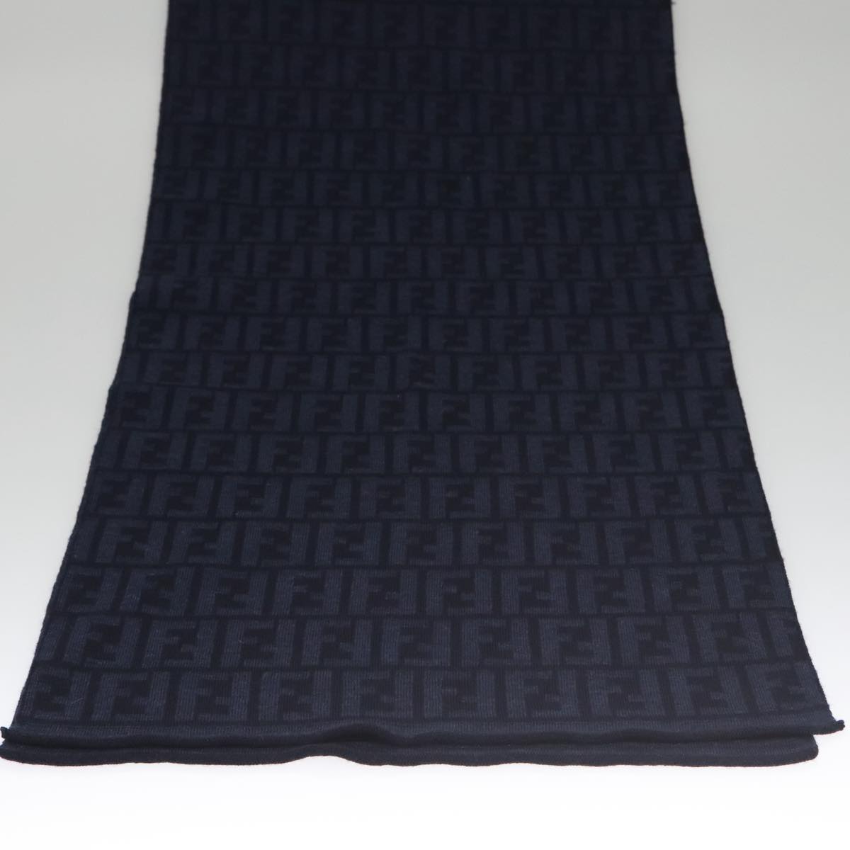 FENDI Zucca Canvas Scarf Wool Beige Auth am7263