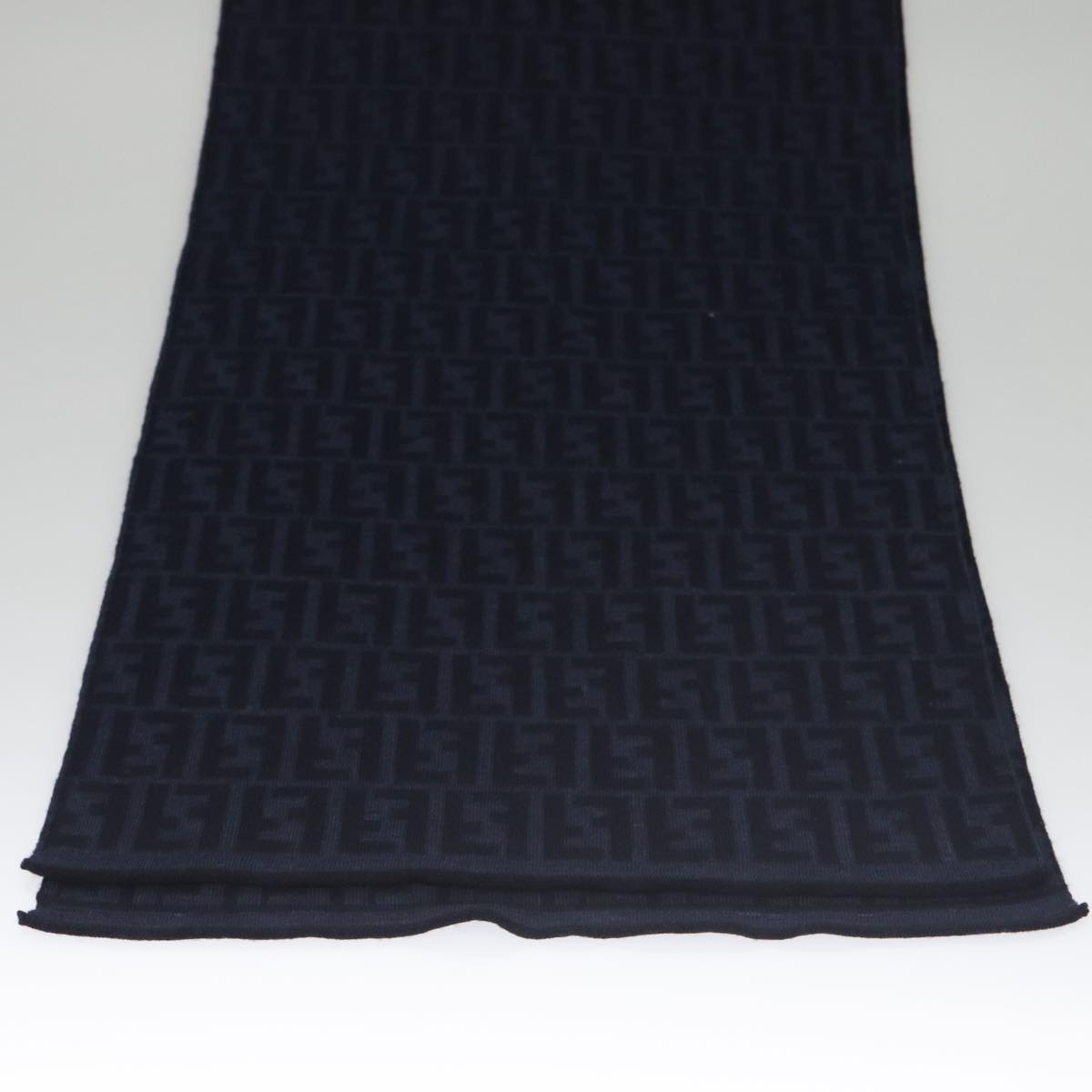 FENDI Zucca Canvas Scarf Wool Beige Auth am7263