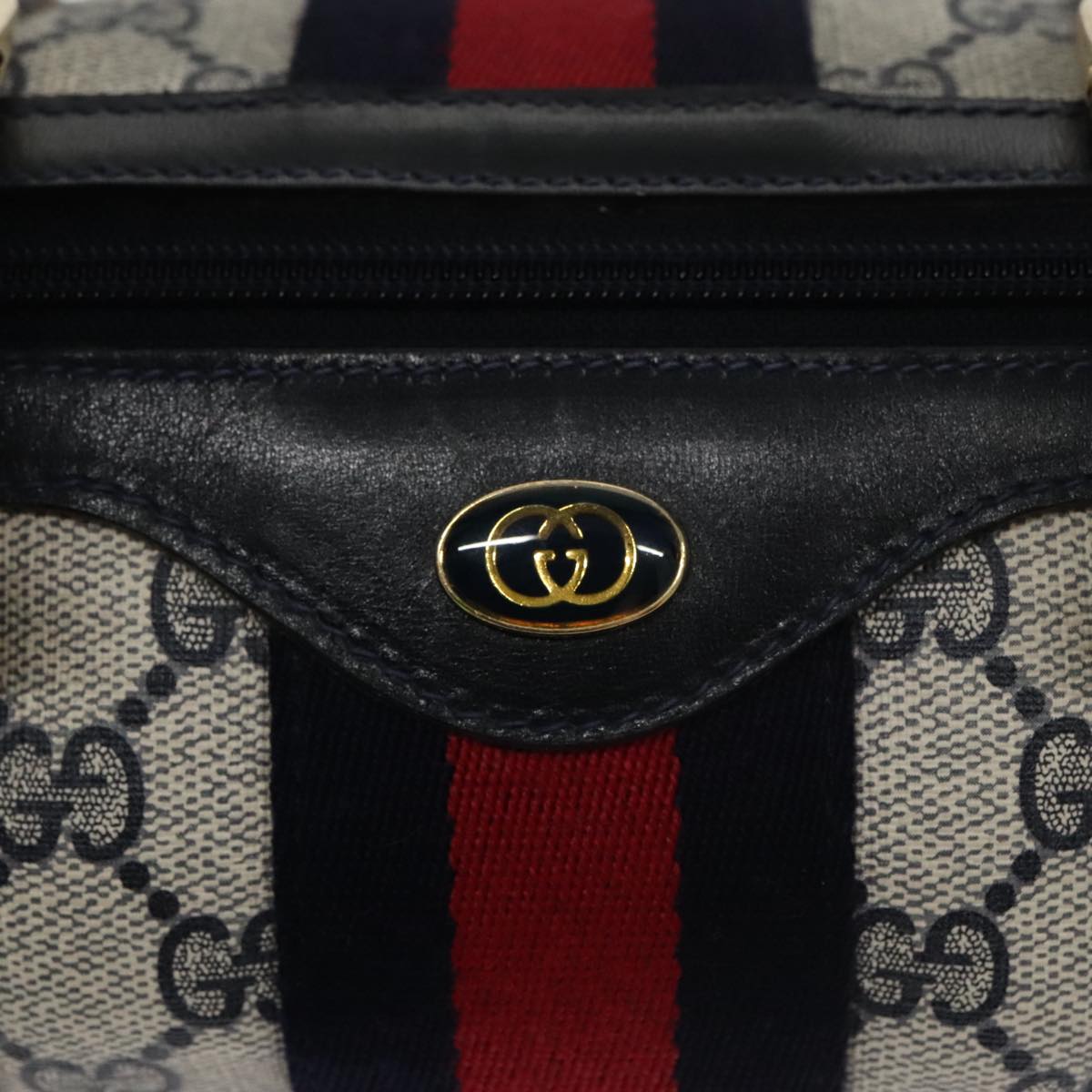 GUCCI GG Supreme Sherry Line Hand Bag PVC Navy Gold 012 3841 58 Auth am7268