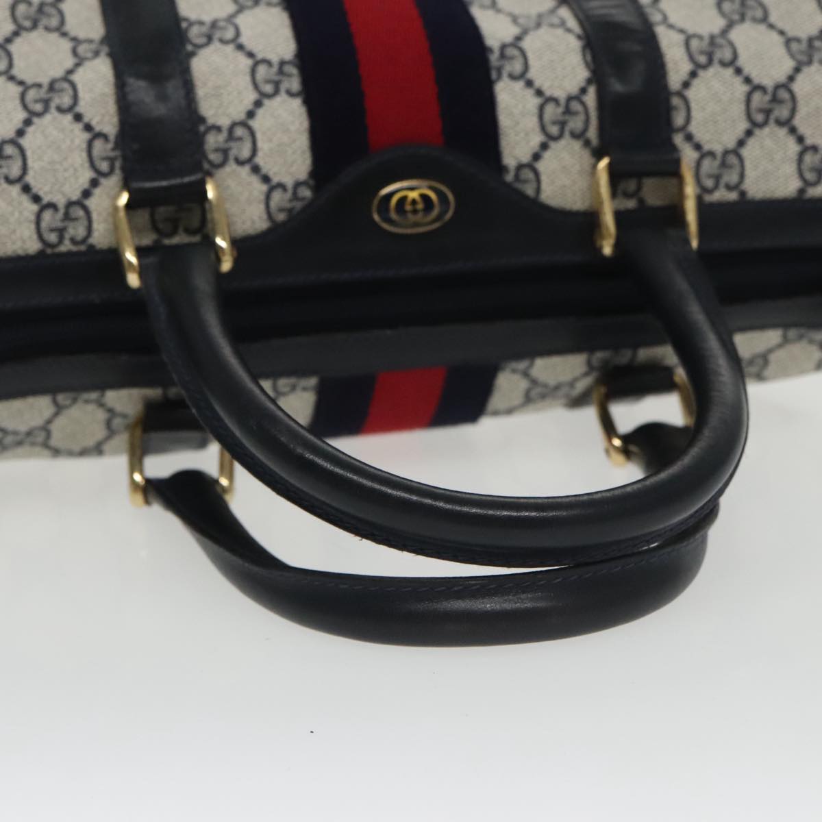 GUCCI GG Supreme Sherry Line Hand Bag PVC Navy Gold 012 3841 58 Auth am7268