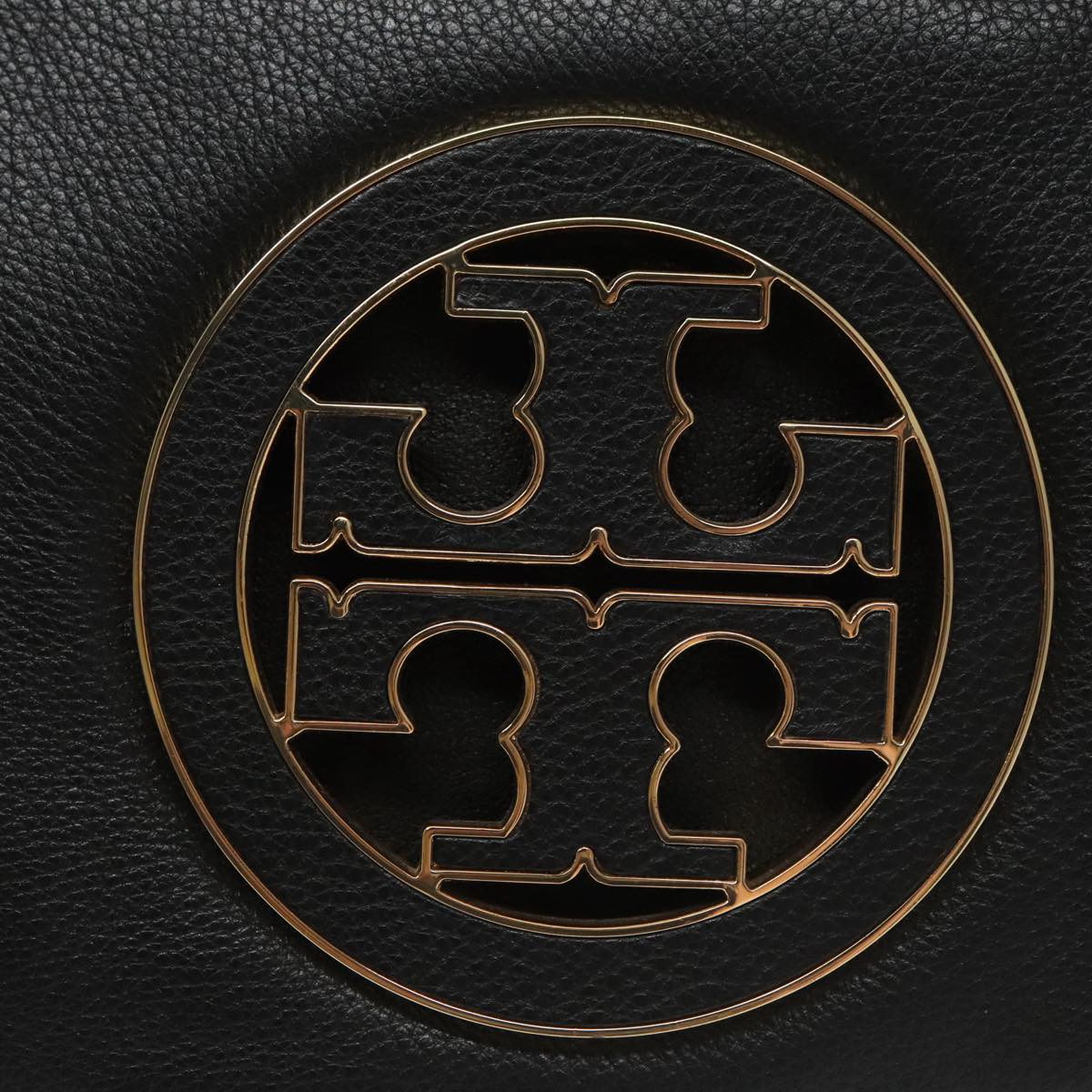 TORY BURCH Shoulder Bag Leather Black Gold Auth am7283