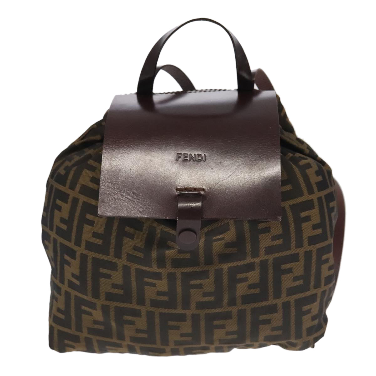 FENDI Zucca Canvas Backpack Brown Black Silver Auth am7286