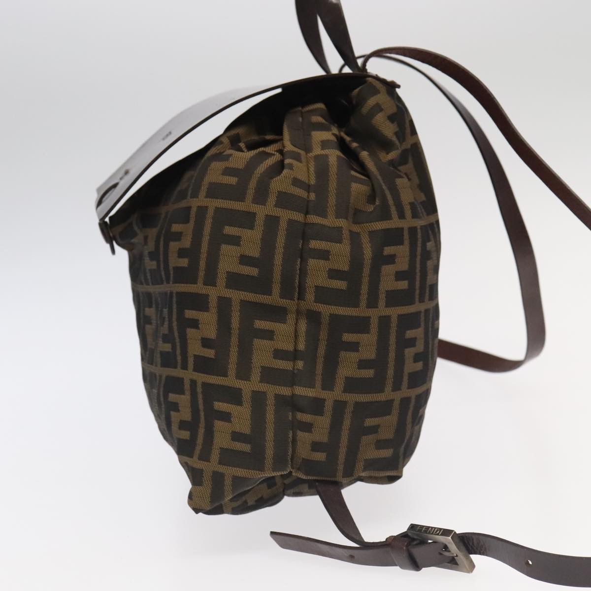 FENDI Zucca Canvas Backpack Brown Black Silver Auth am7286