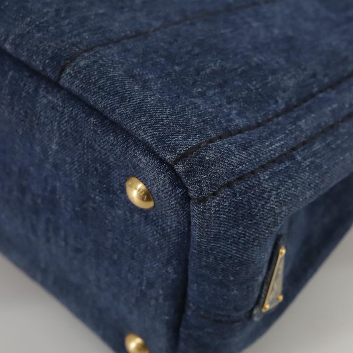 PRADA Canapa PM Hand Bag Denim Blue Gold Auth am7316V