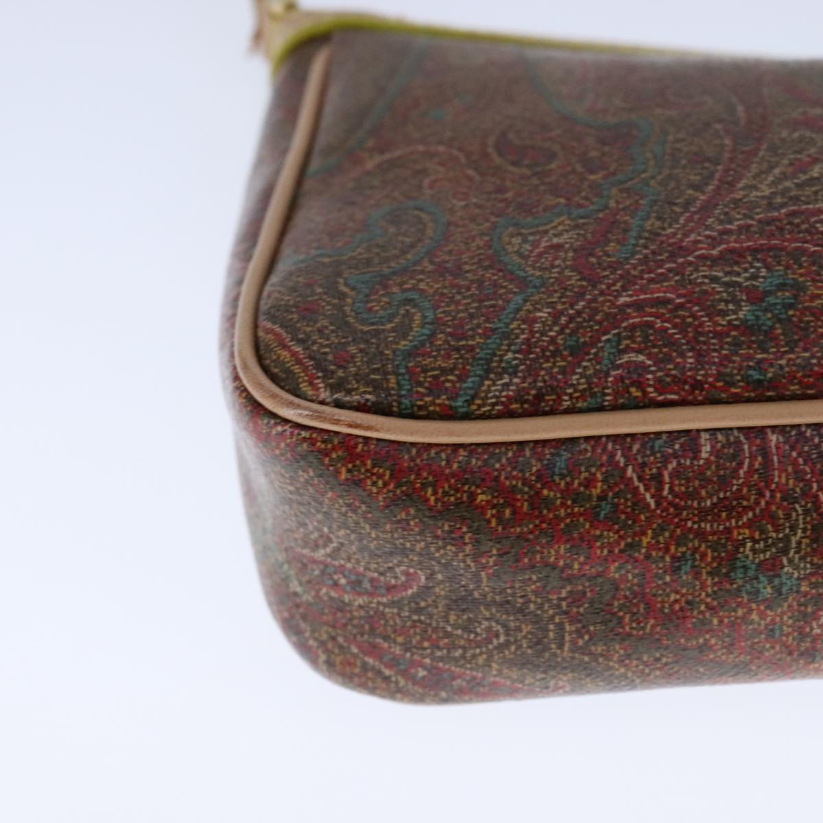 ETRO Paisley Shoulder Bag PVC Leather Brown Gold Auth am7332
