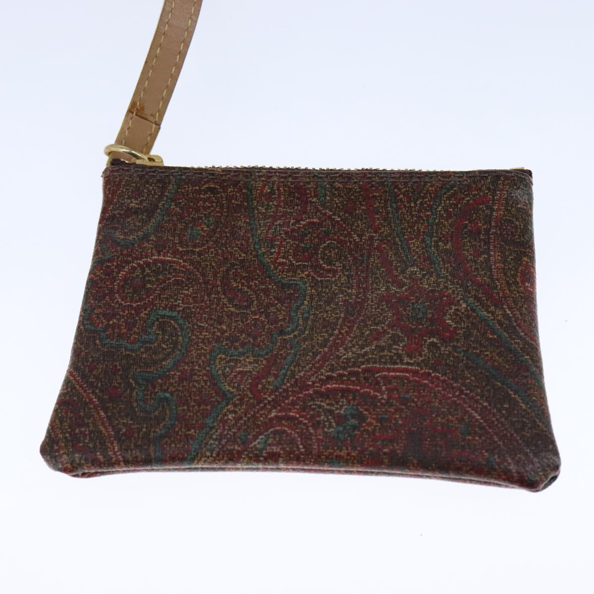 ETRO Paisley Shoulder Bag PVC Leather Brown Gold Auth am7332