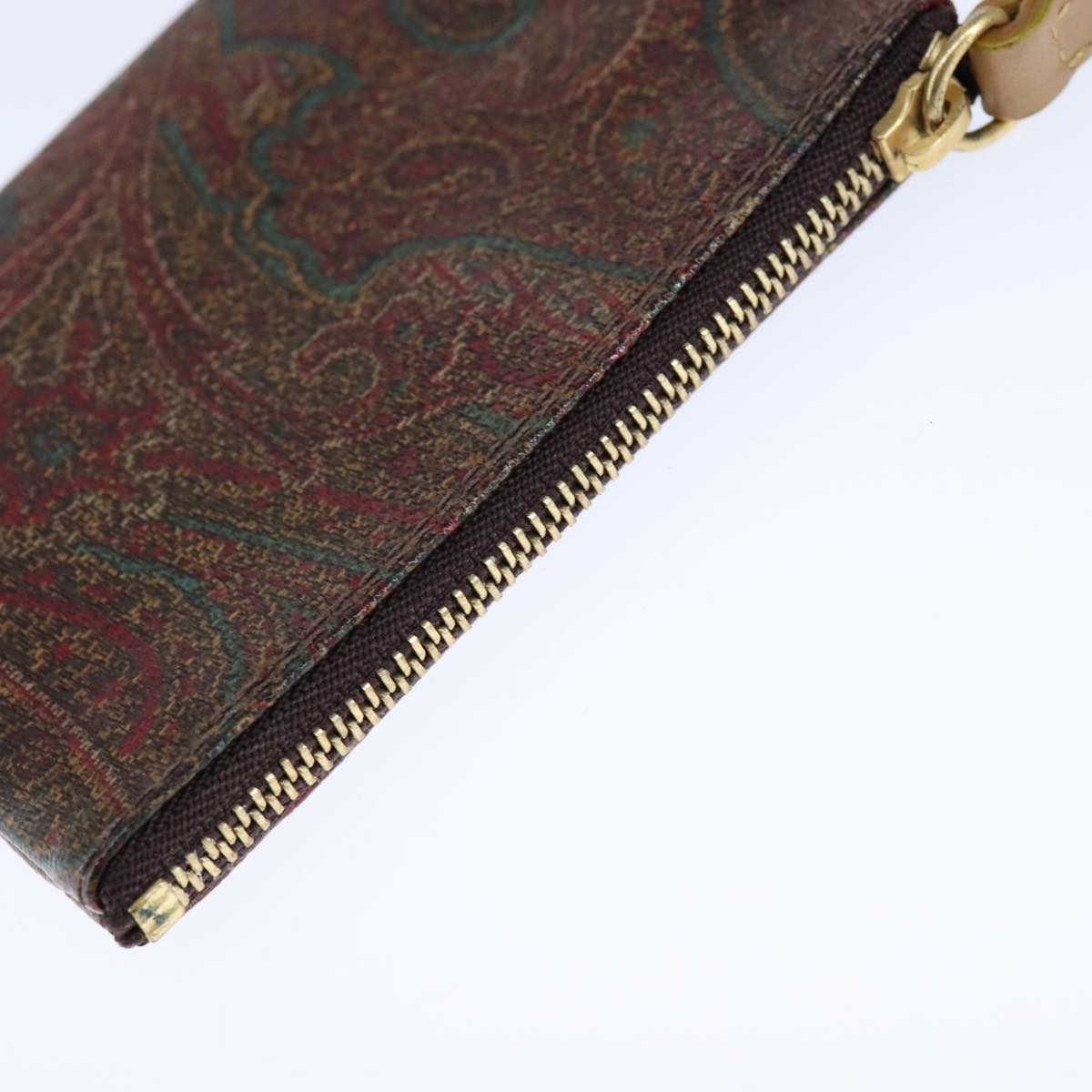 ETRO Paisley Shoulder Bag PVC Leather Brown Gold Auth am7332