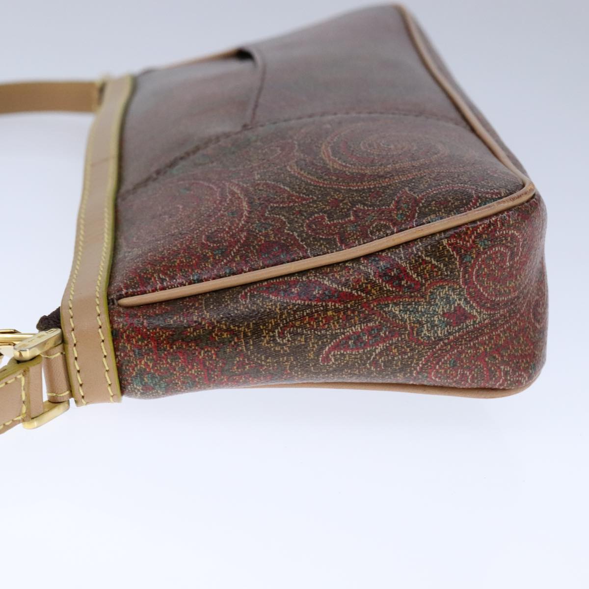 ETRO Paisley Shoulder Bag PVC Leather Brown Gold Auth am7332