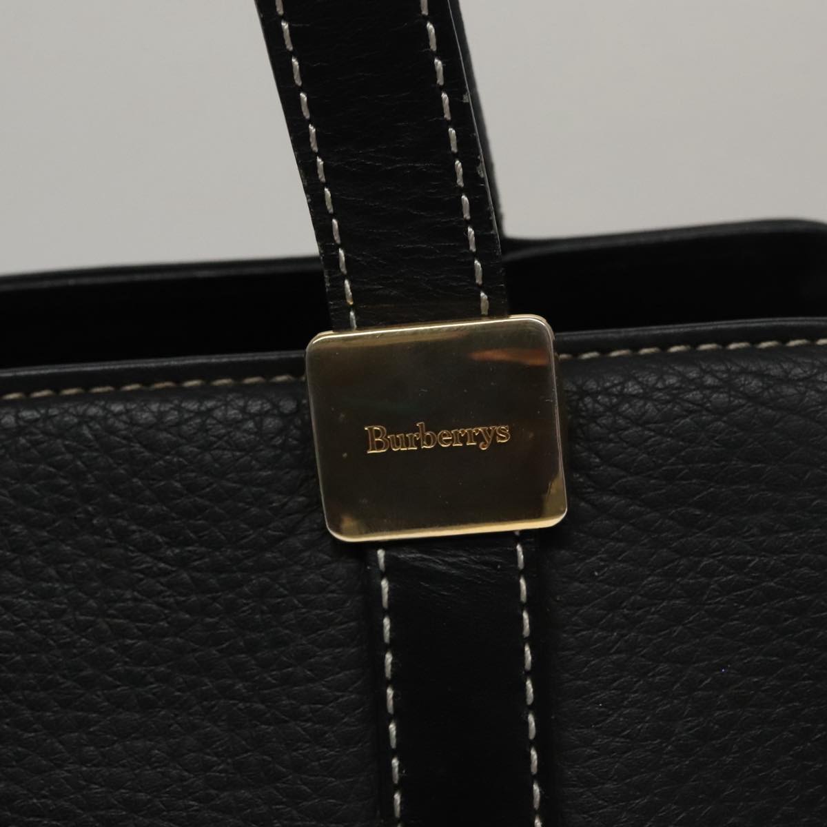 Burberrys Hand Bag Leather Black Gold Auth am7338