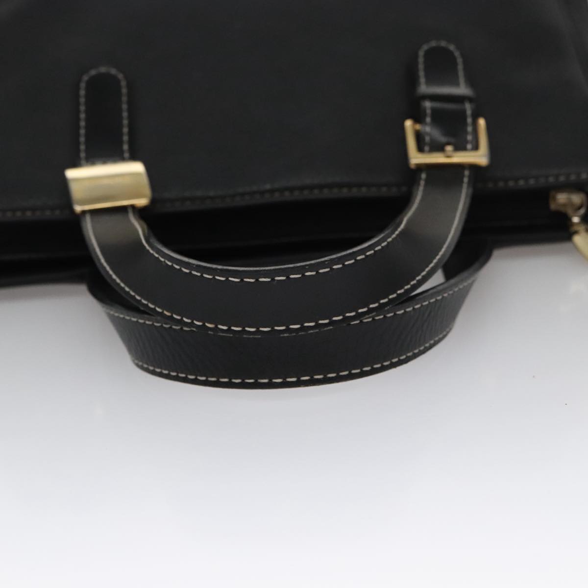 Burberrys Hand Bag Leather Black Gold Auth am7338