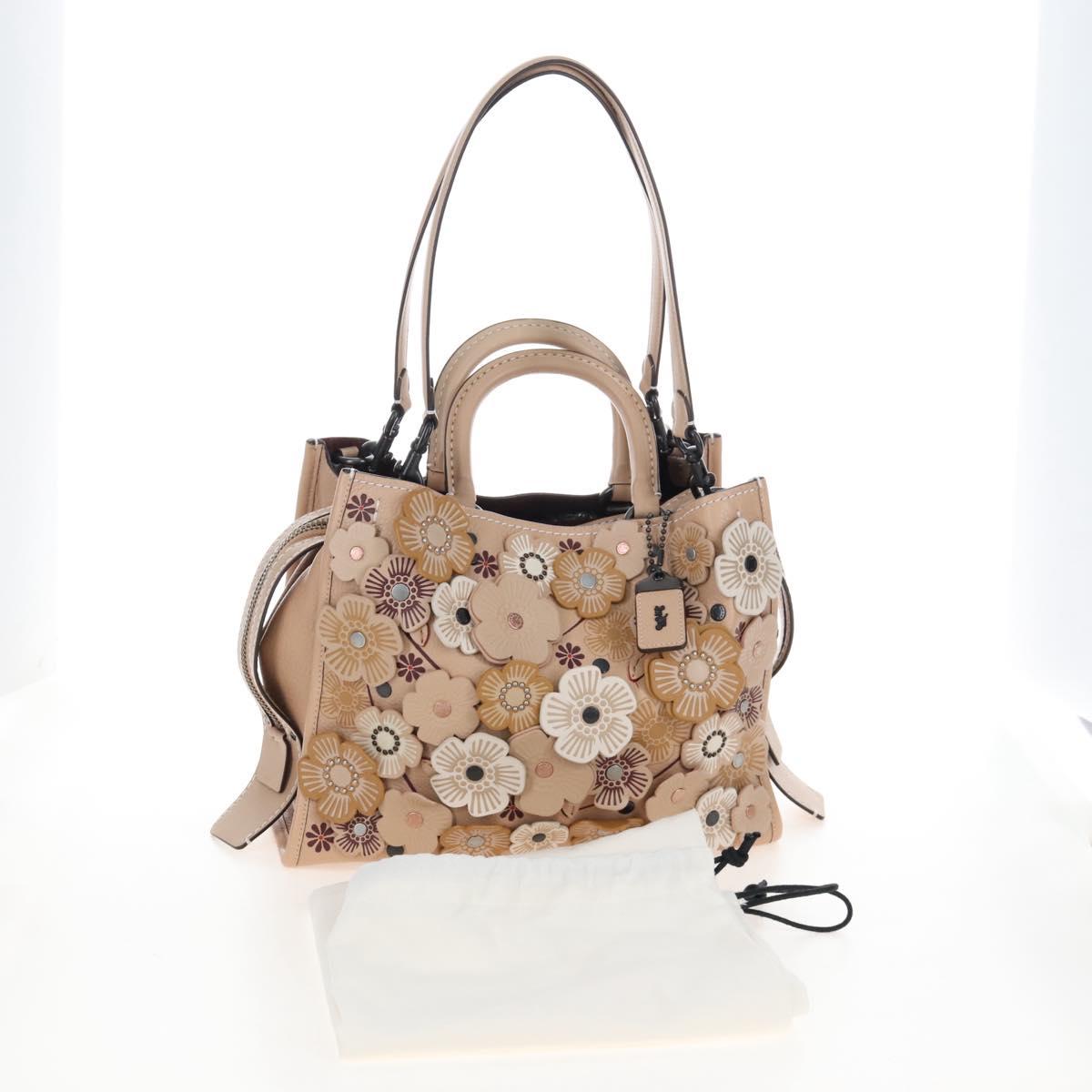 Coach Rogue 31 Hand Bag Leather Beige Auth am7357V