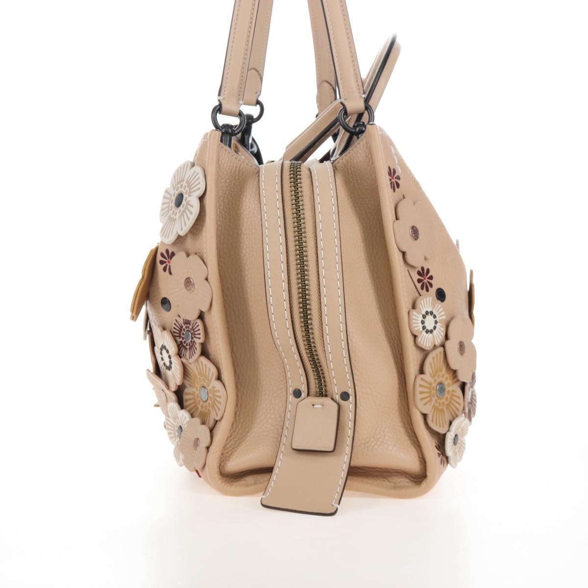 Coach Rogue 31 Hand Bag Leather Beige Auth am7357V