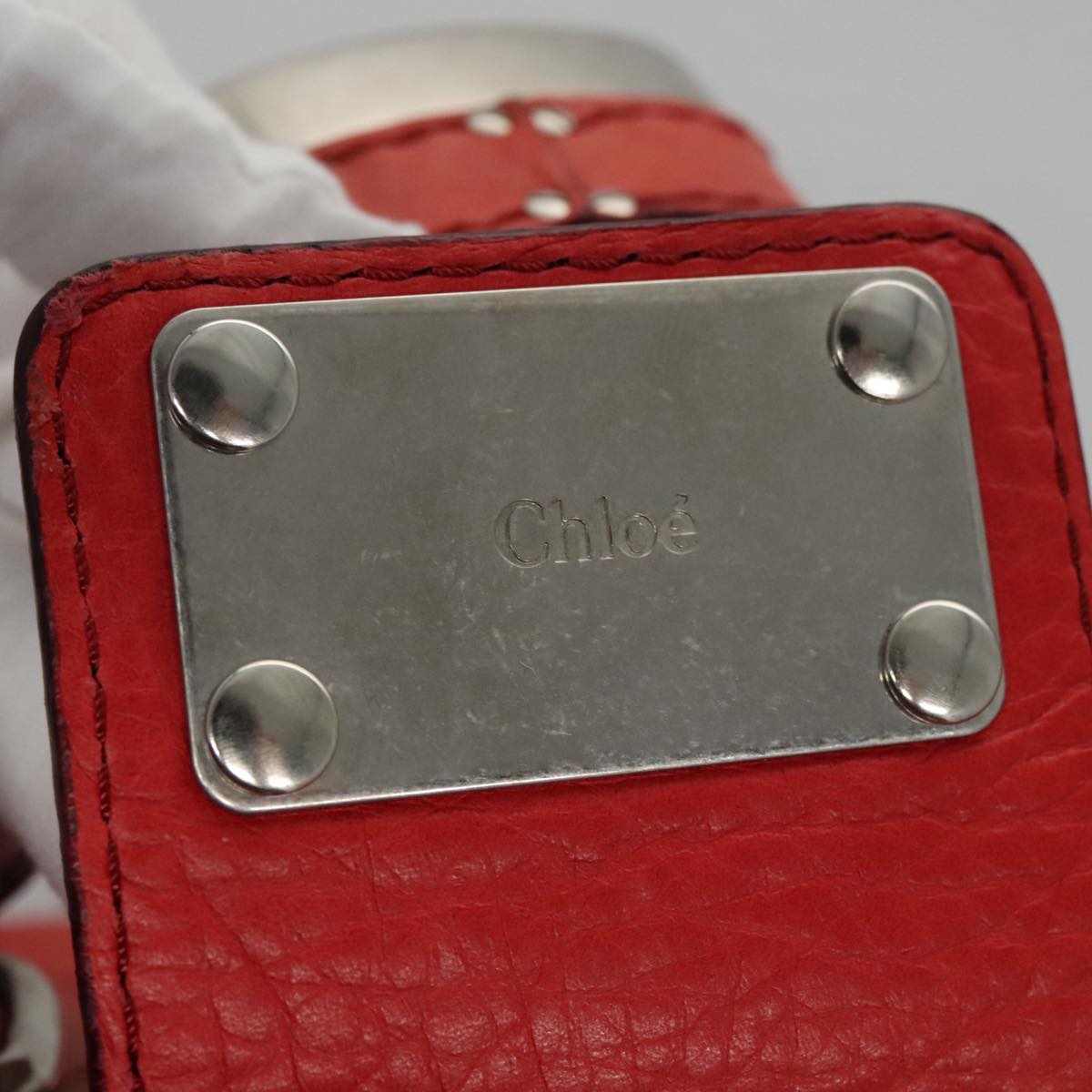 Chloe Paddington Hand Bag Leather Red Gold Silver Auth am7388