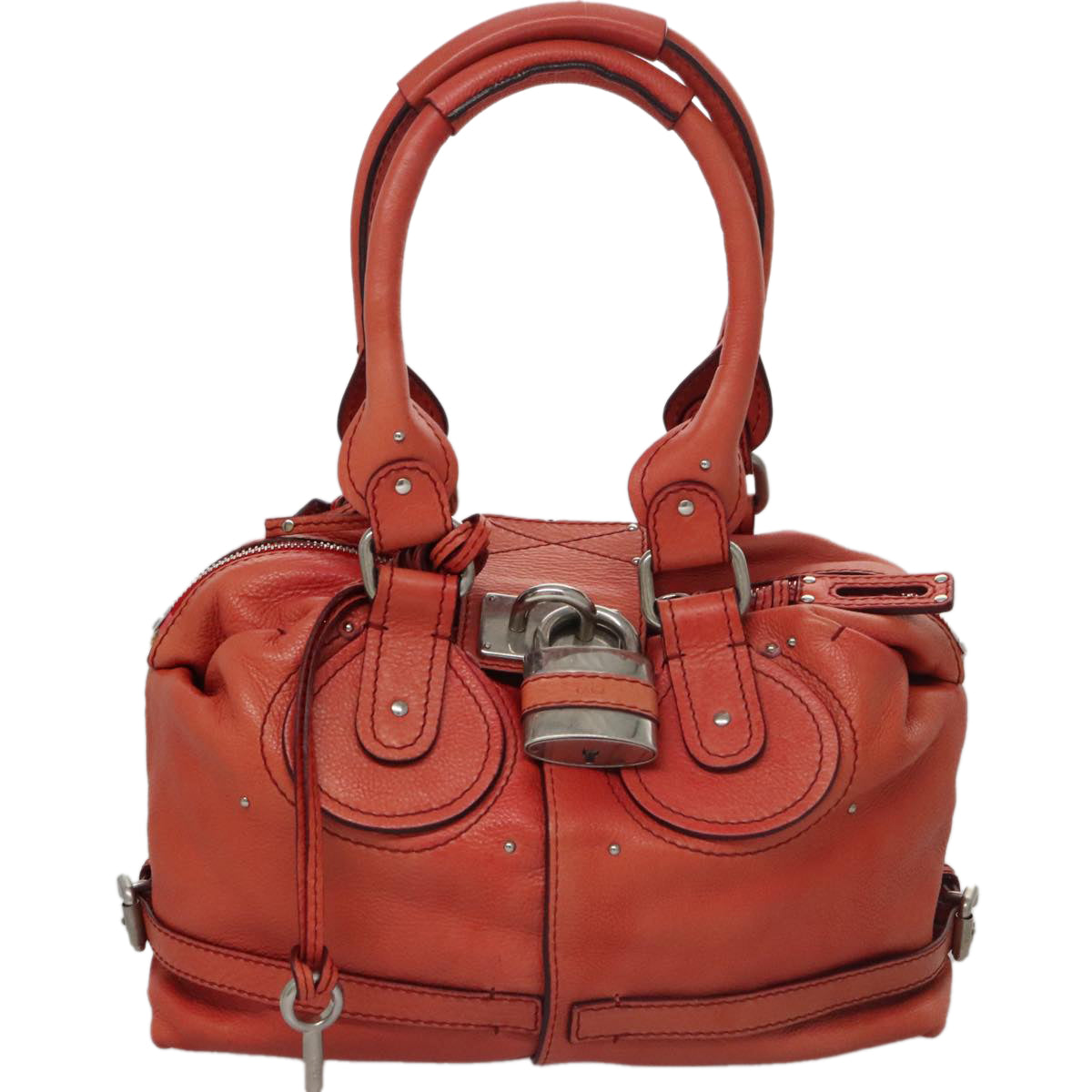 Chloe Paddington Hand Bag Leather Red Gold Silver Auth am7388