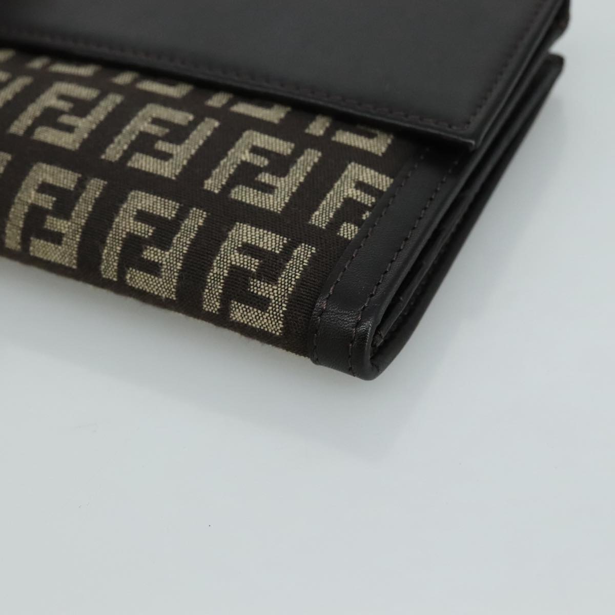FENDI Zucchino Canvas Wallet Brown Auth am7414V