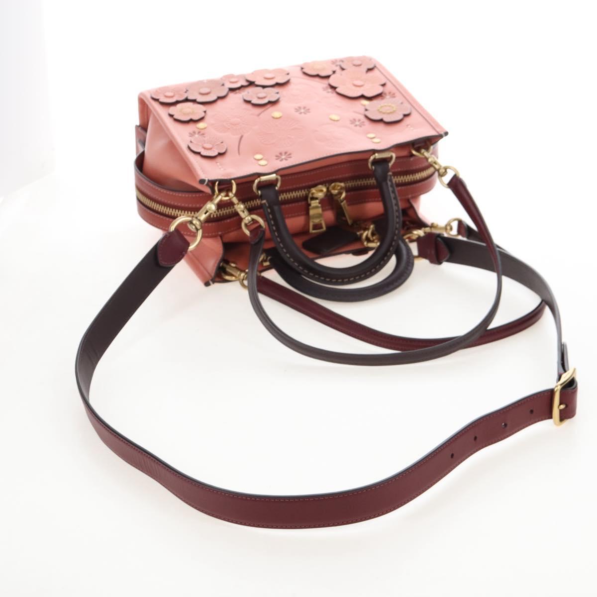 Coach Rogue 25 Hand Bag Leather 2way Pink Gold Auth am7461V