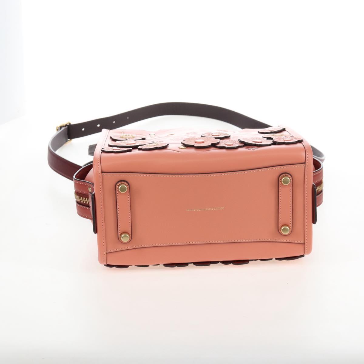 Coach Rogue 25 Hand Bag Leather 2way Pink Gold Auth am7461V
