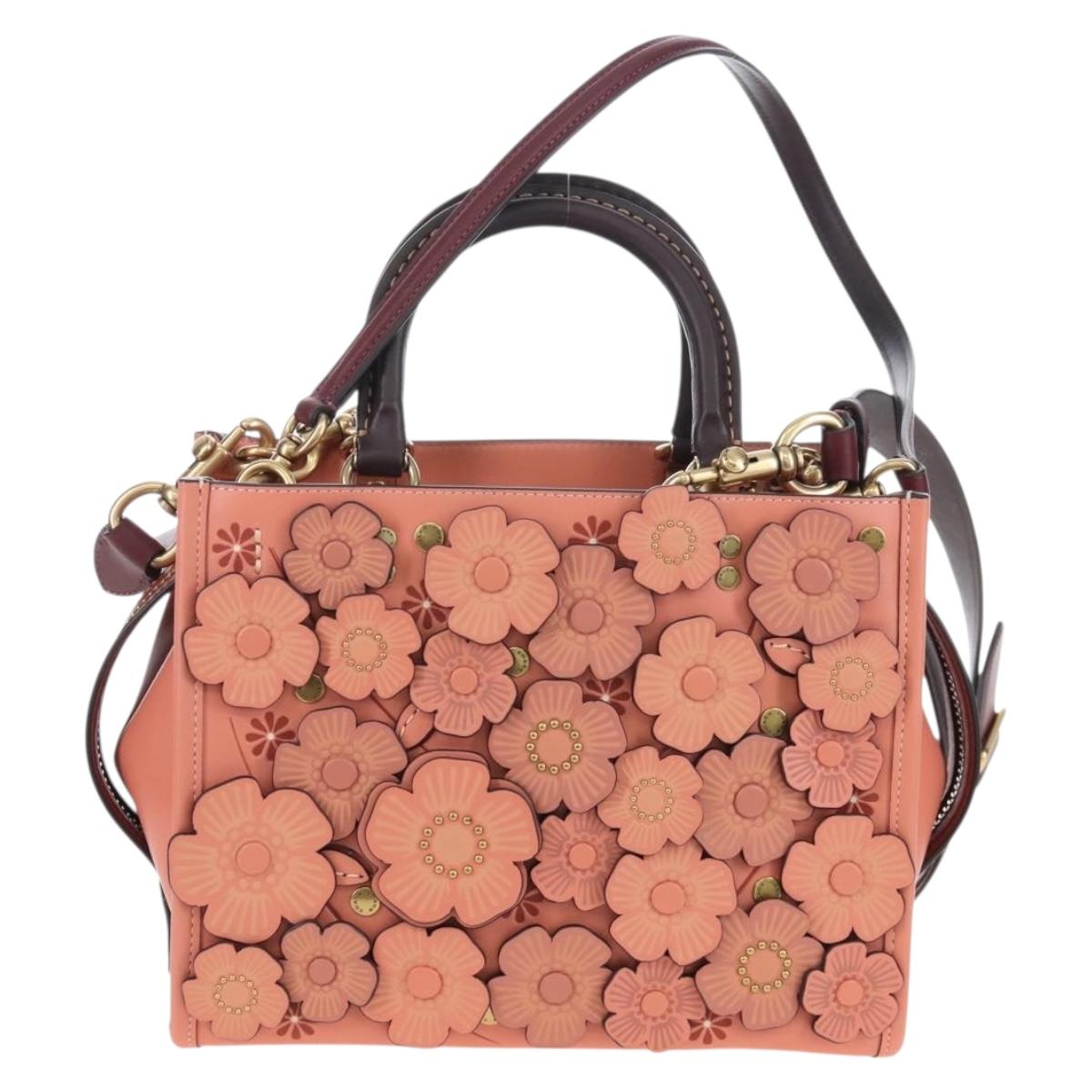 Coach Rogue 25 Hand Bag Leather 2way Pink Gold Auth am7461V