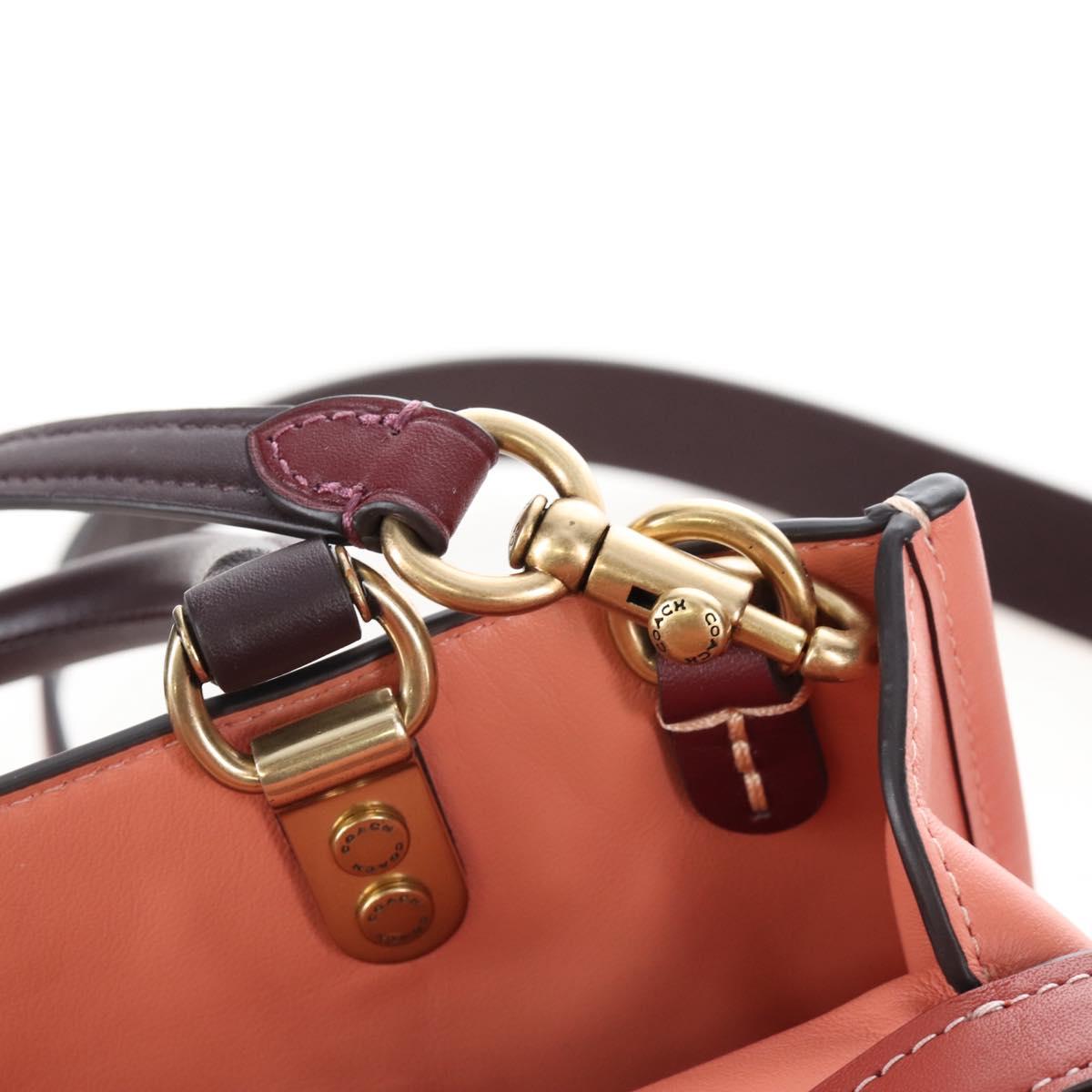 Coach Rogue 25 Hand Bag Leather 2way Pink Gold Auth am7461V