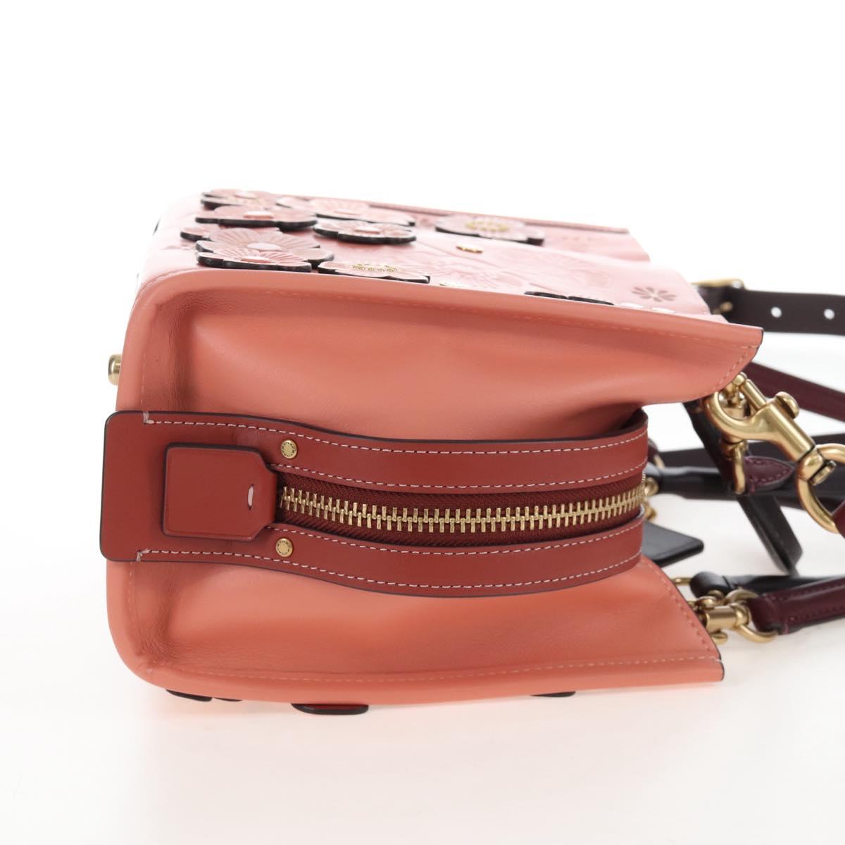 Coach Rogue 25 Hand Bag Leather 2way Pink Gold Auth am7461V