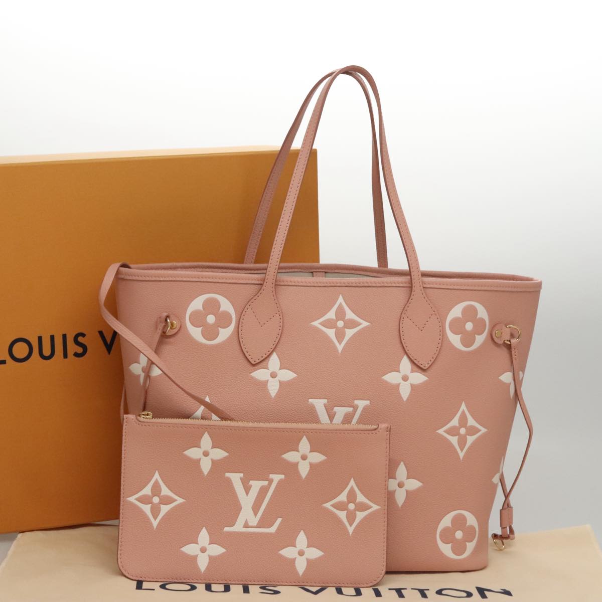 LOUIS VUITTON Monogram Empreinte Giant Neverfull MM Bag Pink M46329 Auth am7504A