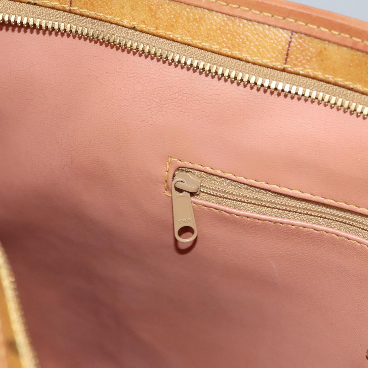 PRIMA CLASSE Hand Bag Leather PVC Beige Brown gold Auth am7609