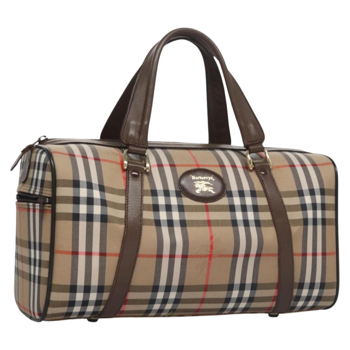 Burberrys Nova Check Boston Bag Canvas Beige Auth am7638