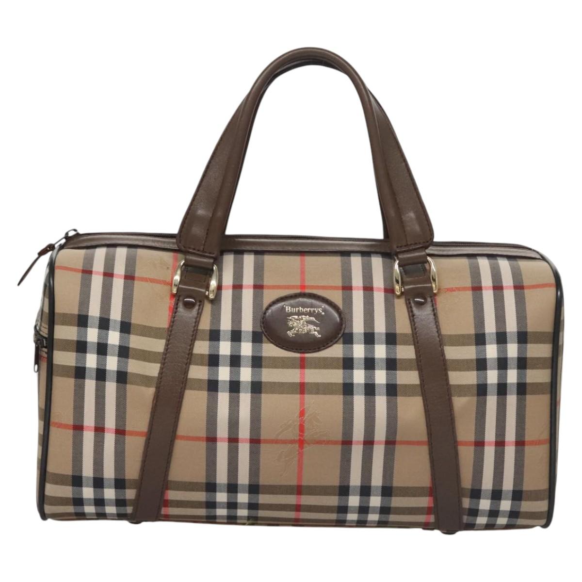 Burberrys Nova Check Boston Bag Canvas Beige Auth am7638