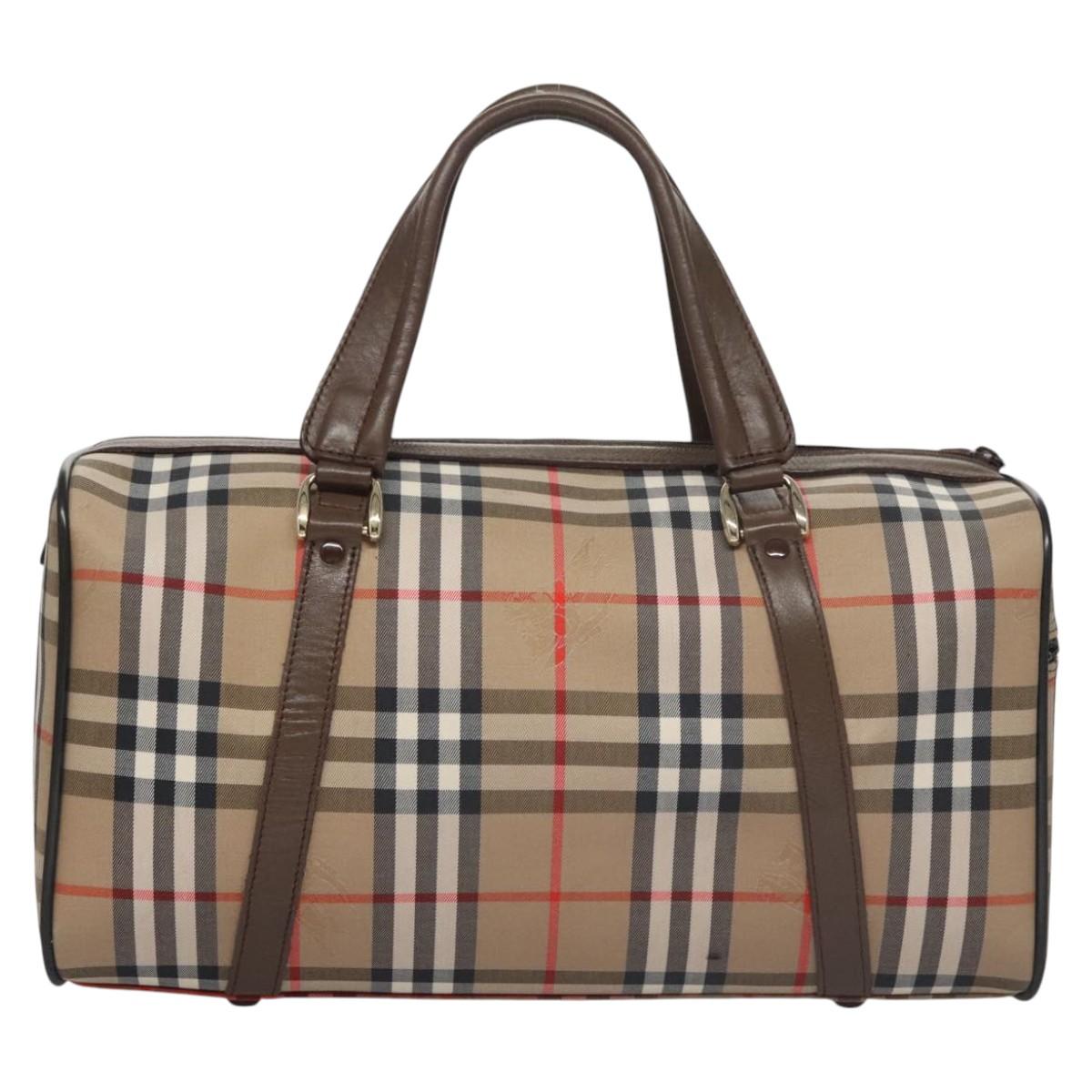 Burberrys Nova Check Boston Bag Canvas Beige Auth am7638