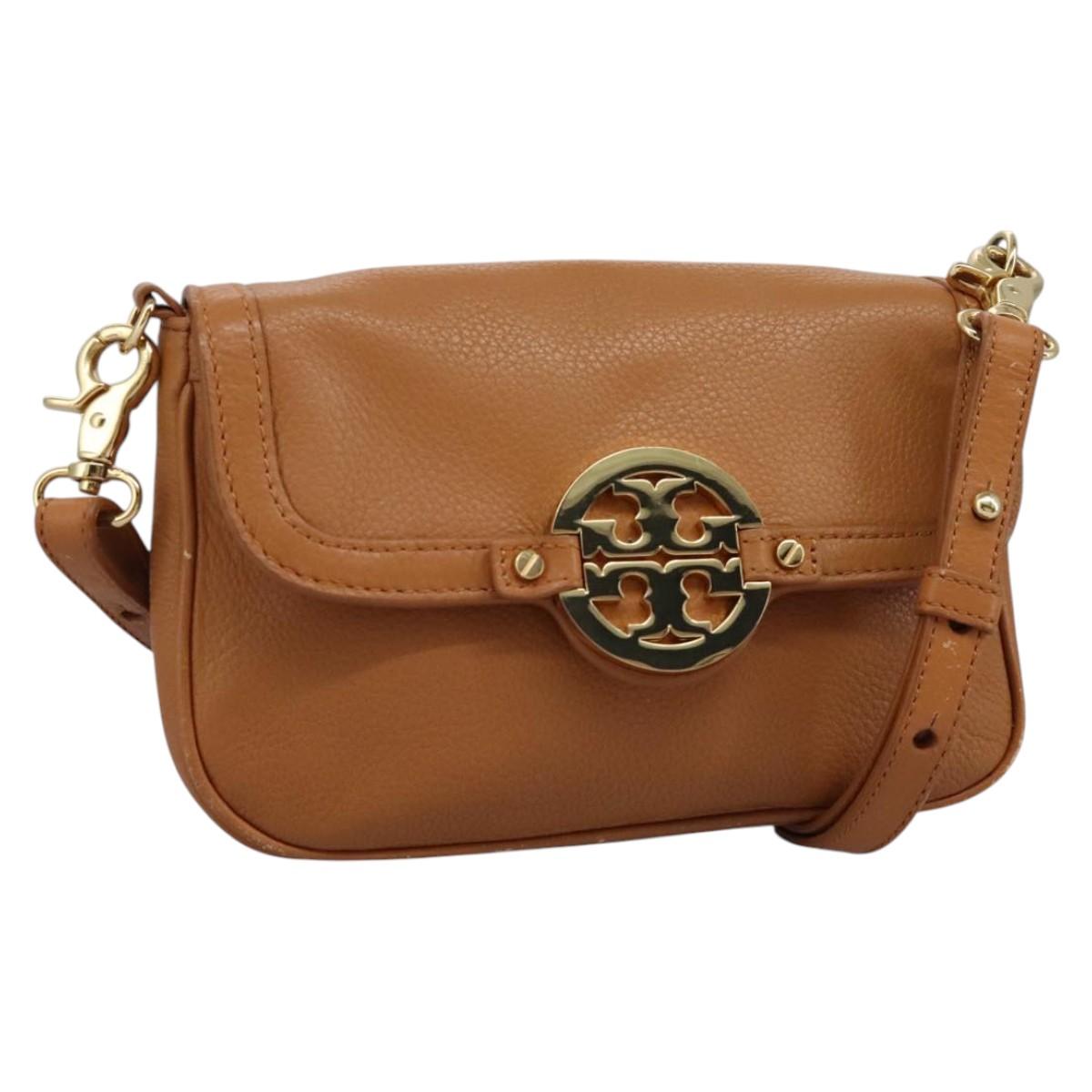 TORY BURCH Shoulder Bag Leather Brown Auth am7642